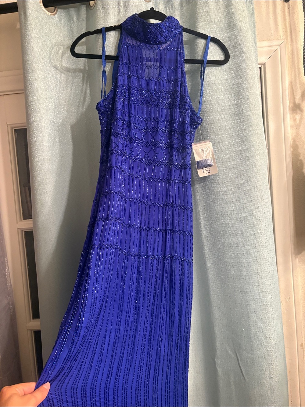 Jennifer evening Cobalt Blue Beaded High-Neck Evening Gown 100% silk sz 6
read